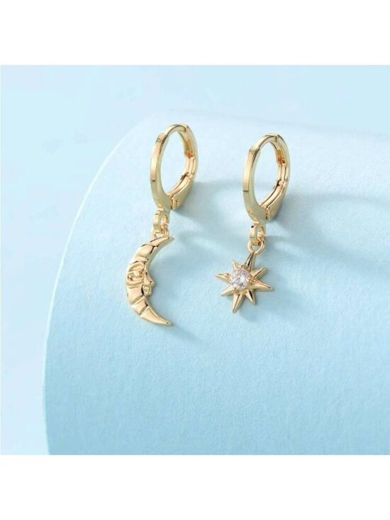 Gold Moon and Sun Earrings / Long Sun Earrings / Long Gold  GOLD Sun Moon Rhinestone Earrings